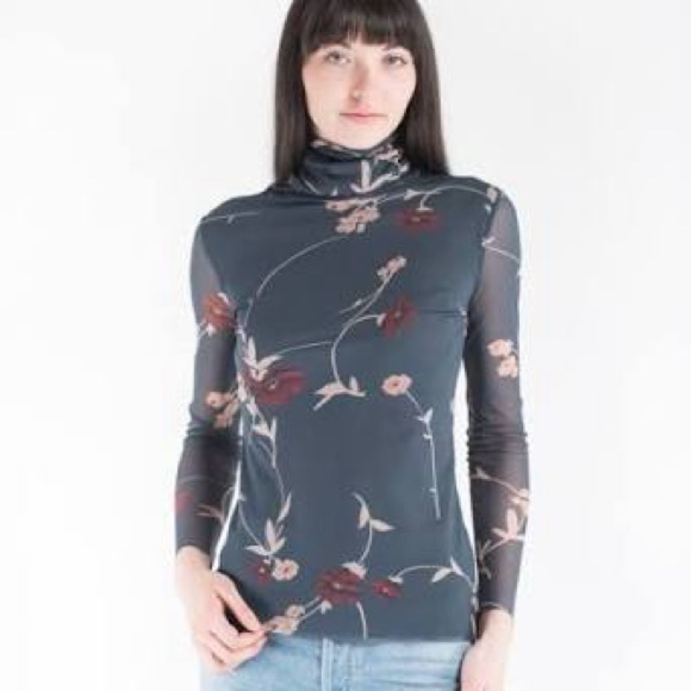 Ganni Capella Mesh Turtleneck Top Total Eclipse Size 38 (6/Medium)